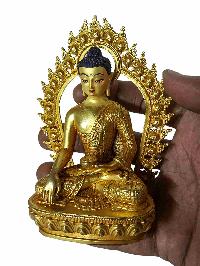 Buddhist Statue Of [shakyamuni Buddha] In Throne, Full Gold Plated, With Painted Face