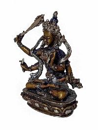 Buddhist Miniature Statue Of [maha Manjushree], [chocolate Oxidized]