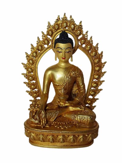 Buddhist Statue Of [medicine Buddha], [full Fire Gold Plated], [face Painted]