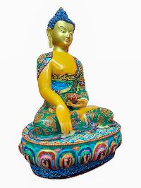 Buddhist Handmade Statue Of [shakyamuni Buddha], [traditional Color Finishing, Face Painted]