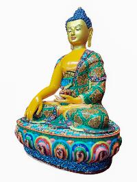 Buddhist Handmade Statue Of [shakyamuni Buddha], [traditional Color Finishing, Face Painted]