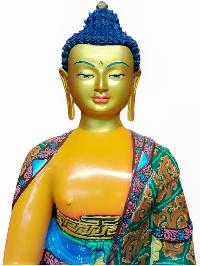 Buddhist Handmade Statue Of [shakyamuni Buddha], [traditional Color Finishing, Face Painted]