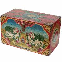 [traditional Tibetan], Ritual Jeweler And Ritual Item Box, [painted] With Snow Lion Design