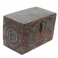 [traditional Tibetan], Ritual Jeweler And Ritual Item Box, [painted] With Flower Design, [antique]