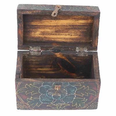 [traditional Tibetan], Ritual Jeweler And Ritual Item Box, [painted] With Lotus Design, [antique]