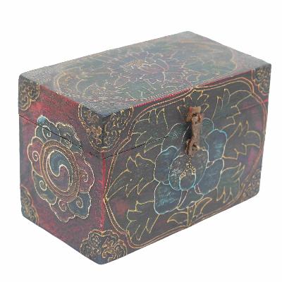 [traditional Tibetan], Ritual Jeweler And Ritual Item Box, [painted] With Lotus Design, [antique]