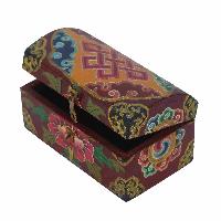 [traditional Tibetan], Ritual Jeweler And Ritual Item Box, [painted] With Endless Knot And Lotus