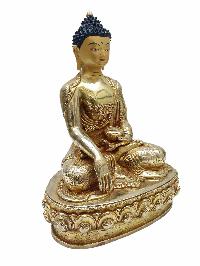 Buddhist Handmade Statue Of Shakyamuni Buddha, [full Fire Gold Plated] With Painted Face
