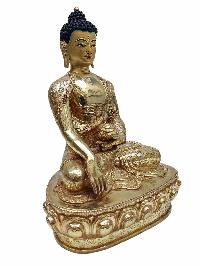 Buddhist Handmade Statue Of Shakyamuni Buddha, [full Fire Gold Plated] With Painted Face