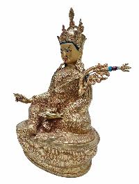 Buddhist Handmade Statue Of Padmasambhava, [full Fire Gold Plated] With Painted Face