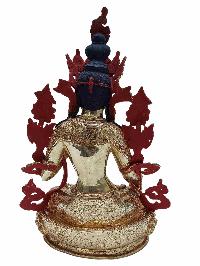 Buddhist Handmade Statue Of White Tara, [full Fire Gold Plated] With Painted Face