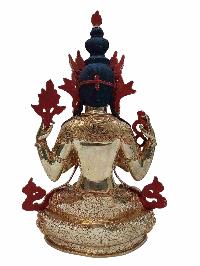 Buddhist Handmade Statue Of Chenrezig, [full Fire Gold Plated] With Painted Face