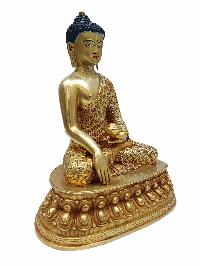 Buddhist Handmade Statue Of Shakyamuni Buddha, [full Gold Plated] With Painted Face