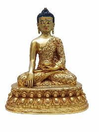 Buddhist Handmade Statue Of Shakyamuni Buddha, [full Gold Plated] With Painted Face