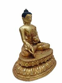 Buddhist Handmade Statue Of Medicine Buddha, [full Gold Plated] With Painted Face