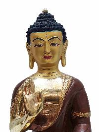 Buddhist Handmade Statue Of Amoghasiddhi Buddha, [partly Gold Plated] With Painted Face