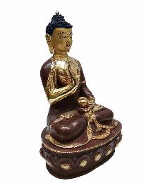 Buddhist Handmade Statue Of Amoghasiddhi Buddha, [partly Gold Plated] With Painted Face