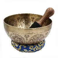 Buddhist Hand Beaten Jambati Singing Bowl, With Premium Etching Carving, Mandala Design