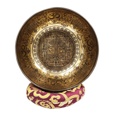 Buddhist Hand Beaten Jambati Singing Bowl, With Premium Etching Carving, Mandala Design