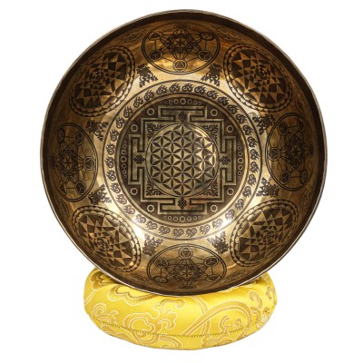 Buddhist Hand Beaten Jambati Singing Bowl, With Premium Etching Carving, Mandala Design