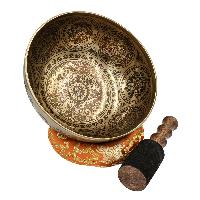 Buddhist Hand Beaten Jambati Singing Bowl, With Premium Etching Carving With Ashtamangal