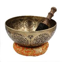 Buddhist Hand Beaten Jambati Singing Bowl, With Premium Etching Carving With Ashtamangal