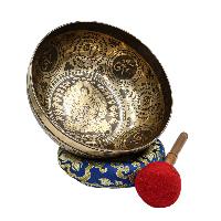 Buddhist Hand Beaten Jambati Singing Bowl, With Premium Etching Carving, Medicine Buddha Garved