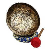 Buddhist Hand Beaten Jambati Singing Bowl, With Premium Etching Carving, Medicine Buddha Garved