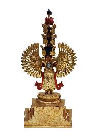 Buddhist Handmade Statue Of [1000] Thousand Arms Sahasrabhuja Avalokitesvara, Full Fire Gold Plated, Painted Face