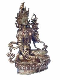 Buddhist Handmade Statue Of Green Tara, [gold Plated, Antique Finishing], High Quality