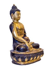 Buddhist Handmade Statue Of Shakyamuni Buddha, [antique Finishing], [gold Plated], Face Painted