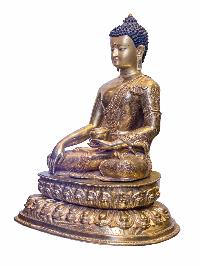 Buddhist Handmade Statue Of Shakyamuni Buddha, [antique Finishing], [gold Plated], Face Painted