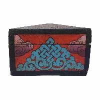 [traditional Tibetan], Ritual Jeweler And Ritual Item Box, With Endless Knot, [triangular Design], [painted]