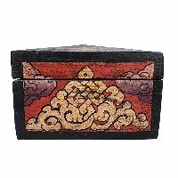 [traditional Tibetan], Ritual Jeweler And Ritual Item Box, With Endless Knot, [triangular Design], [painted]