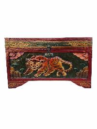 [traditional Tibetan], Ritual Jeweler And Ritual Item Vajra Box With Endless Knot And Tiger Design, [painted]