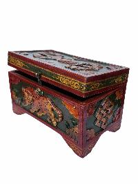 [traditional Tibetan], Ritual Jeweler And Ritual Item Vajra Box With Endless Knot And Tiger Design, [painted]