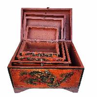 [traditional Tibetan], Ritual Jeweler And Ritual Item Box With Endless Knot And Dragon Design, [painted], [four Box Set]