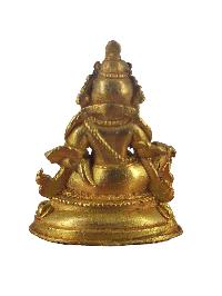 Buddhist Miniature Statue Of Yellow Jambhala, [gold Plated]