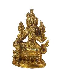 Buddhist Miniature Statue Of Green Tara, [gold Plated]