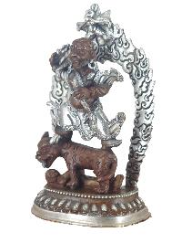 Buddhist Miniature Handmade Statue Of Dorje Drolo, [silver And Chocolate Oxidized]