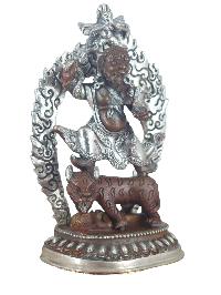 Buddhist Miniature Handmade Statue Of Dorje Drolo, [silver And Chocolate Oxidized]