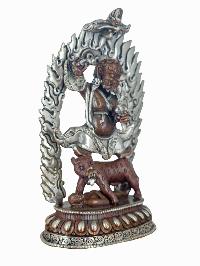 Buddhist Miniature Handmade Statue Of Dorje Drolo, [silver And Chocolate Oxidized]