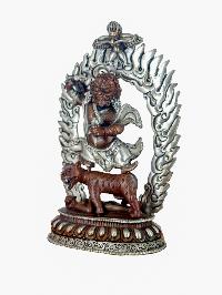 Buddhist Miniature Handmade Statue Of Dorje Drolo, [silver And Chocolate Oxidized]