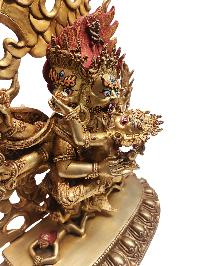 Buddhist Statue Of [vajrakilaya - Dorje Phurba], With Full Gold Plated And Painted Face