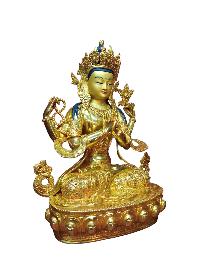 Buddhist Handmade Statue Of Chenrezig, [full Fire Gold Plated], [face Painted]