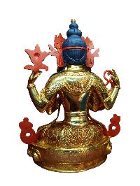 Buddhist Handmade Statue Of Chenrezig, [full Fire Gold Plated], [face Painted]