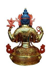 Buddhist Handmade Statue Of Chenrezig, [full Fire Gold Plated], [face Painted]