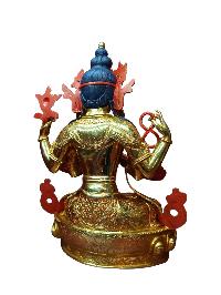 Buddhist Handmade Statue Of Chenrezig, [full Fire Gold Plated], [face Painted]