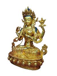 Buddhist Handmade Statue Of Chenrezig, [full Fire Gold Plated], [face Painted]