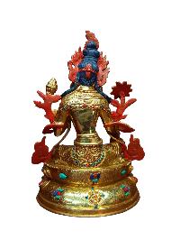 Buddhist Handmade Statue Of Green Tara, [full Fire Gold Plated], [face Painted]